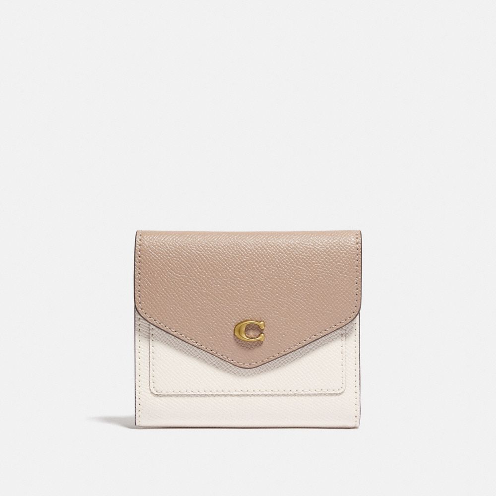 COACH®,WYN SMALL WALLET IN COLORBLOCK,Mini,Brass/Chalk Taupe Multi,Front View