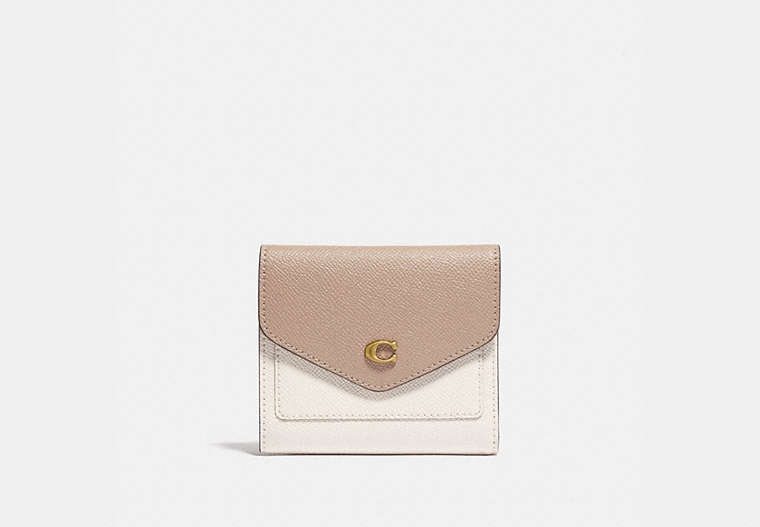 COACH®,WYN SMALL WALLET IN COLORBLOCK,Crossgrain Leather,Mini,Brass/Chalk Taupe Multi,Front View