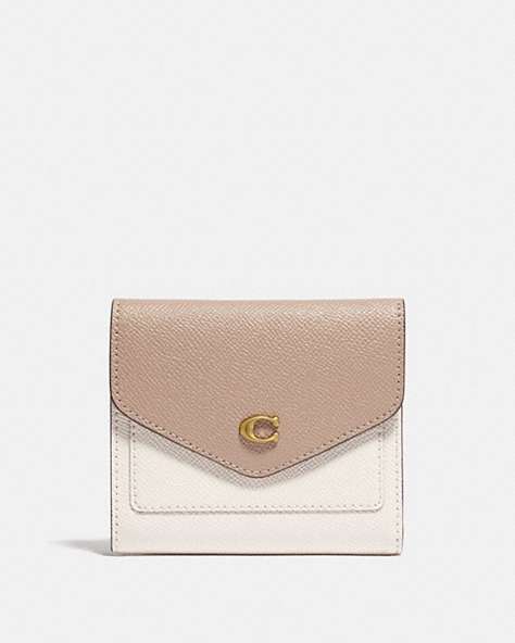 COACH®,WYN SMALL WALLET IN COLORBLOCK,Crossgrain Leather,Mini,Brass/Chalk Taupe Multi,Front View