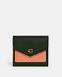 COACH®,WYN SMALL WALLET IN COLORBLOCK,Crossgrain Leather,Mini,Brass/Amazon Green Multi,Front View