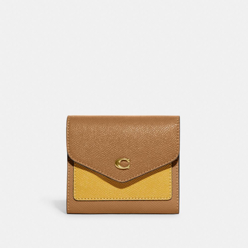 COACH®,WYN SMALL WALLET IN COLORBLOCK,Mini,Brass/Light Camel Multi,Front View image number 0