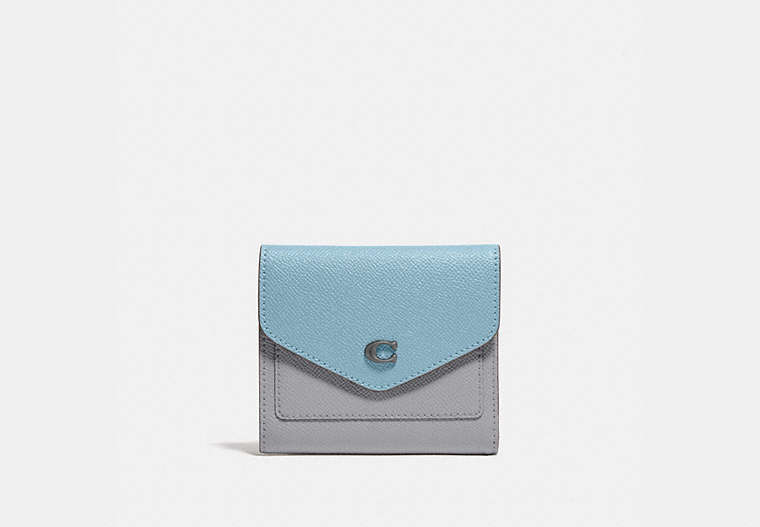 COACH®,WYN SMALL WALLET IN COLORBLOCK,Crossgrain Leather,Mini,Pewter/Granite Azure Multi,Front View