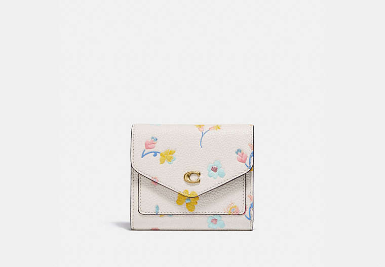 COACH®,WYN SMALL WALLET WITH WATERCOLOR FLORAL PRINT,Pebble Leather,Brass/Chalk Multi,Front View