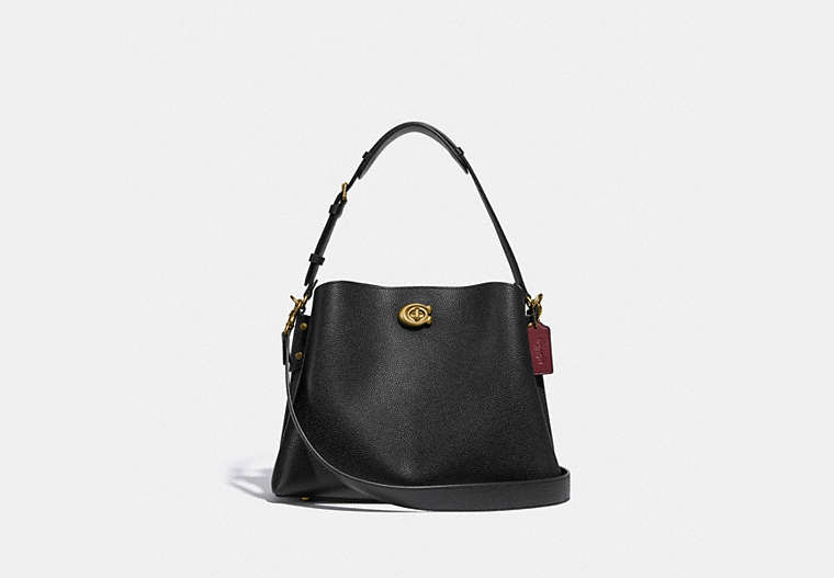 COACH®,WILLOW SHOULDER BAG,Pebble Leather,Medium,Brass/Black,Front View image number 0