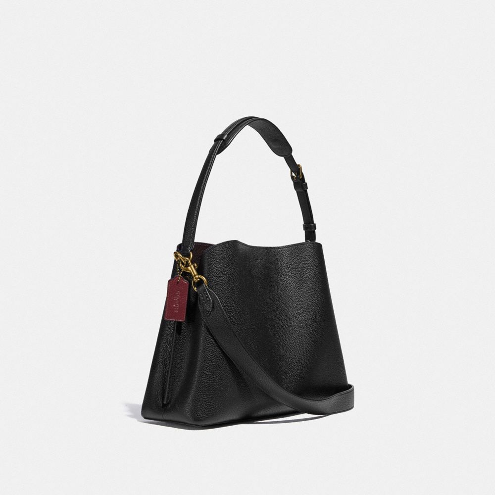 COACH®,WILLOW SHOULDER BAG,Refined Pebble Leather,Medium,Brass/Black,Angle View