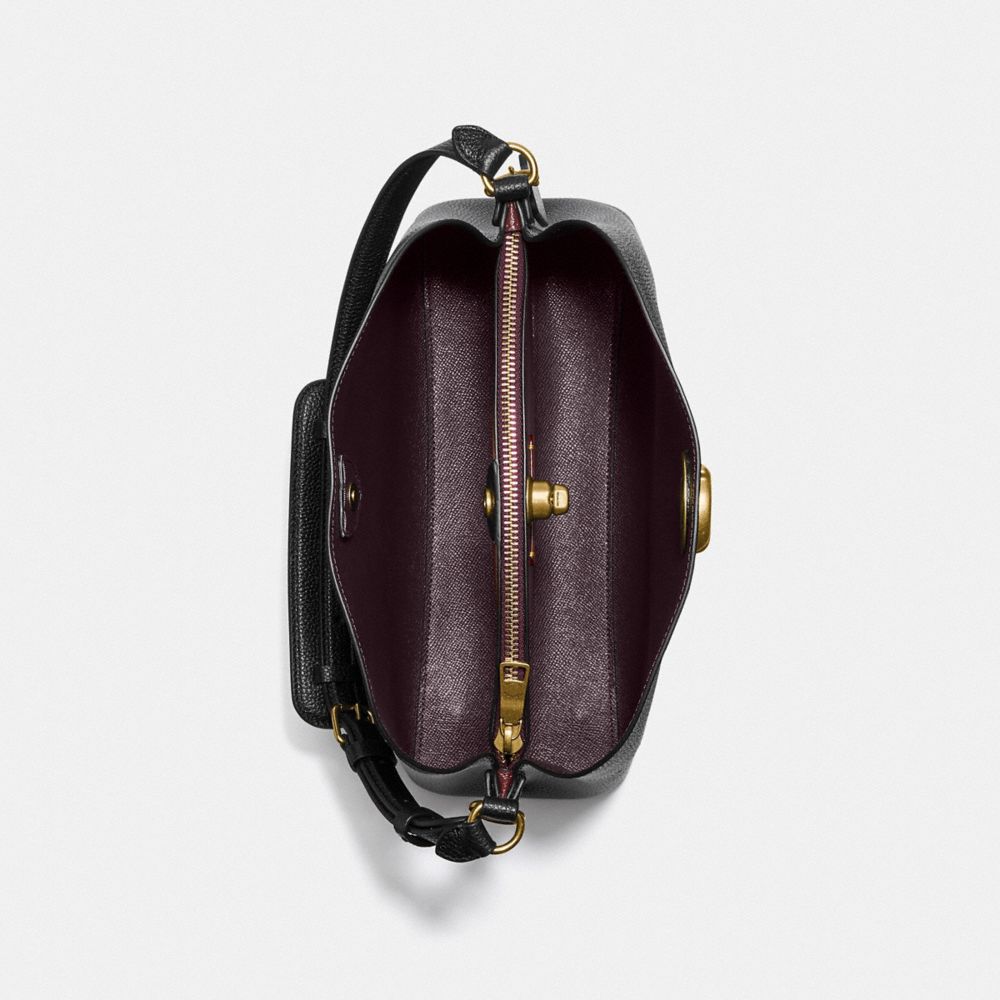 COACH®,Willow Shoulder Bag,Leather,Shoulder Bag,Logo,Metal,Gold Metal,Casual,Black,Inside View,Top View