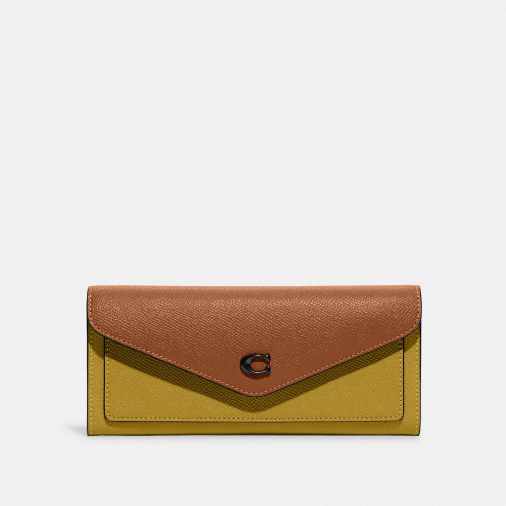 COACH®,PORTEFEUILLE SOUPLE WYN AVEC CONTRASTE DE COULEUR,Cuir galet,Étain/Lin,Front View