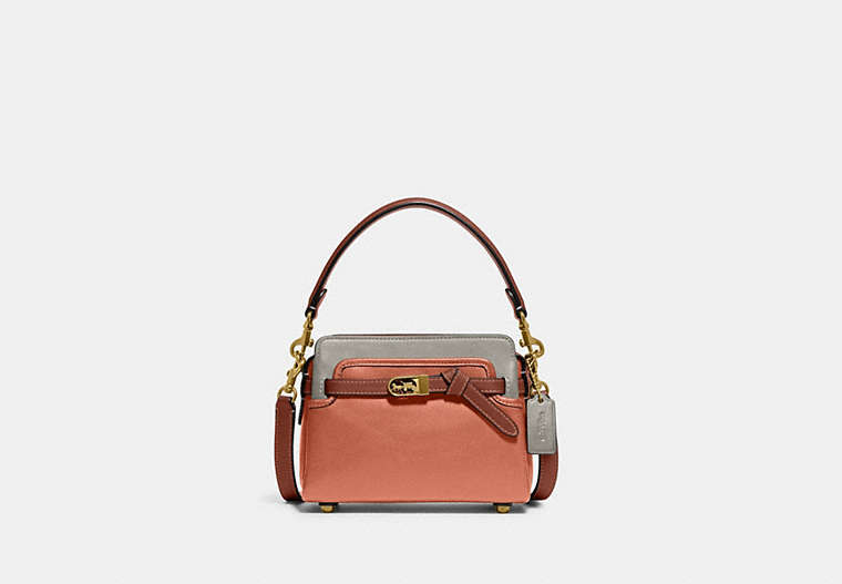 COACH®,TATE 18 CROSSBODY IN COLORBLOCK,Glovetanned Leather,Small,Brass/Light Coral Multi,Front View
