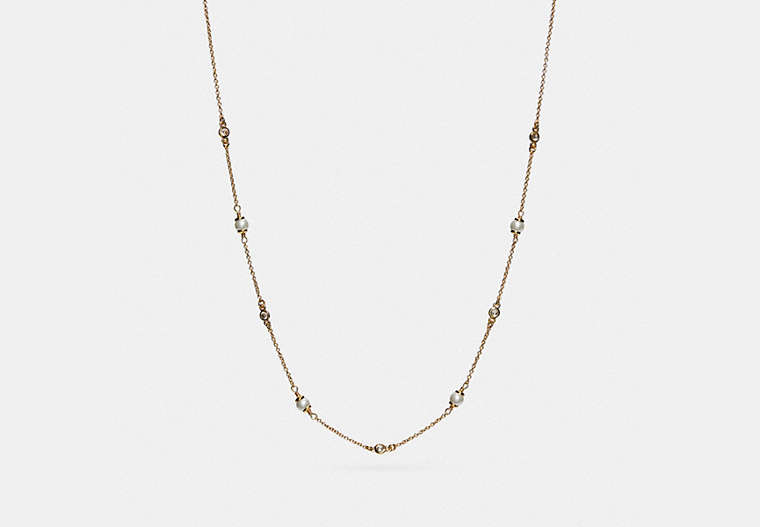COACH®,CLASSIC CRYSTAL PEARL NECKLACE,Enamel/Plated Brass,Gold,Front View