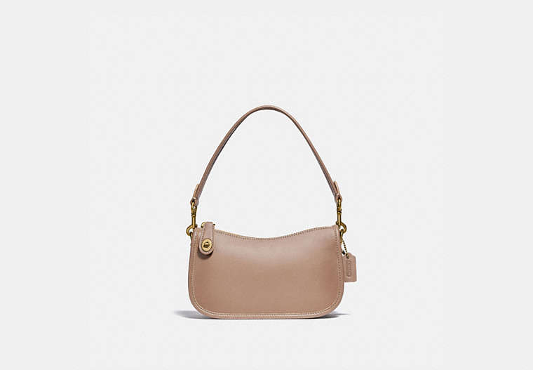 COACH®,SWINGER BAG 20,Glovetanned Leather,Small,Brass/Taupe,Front View