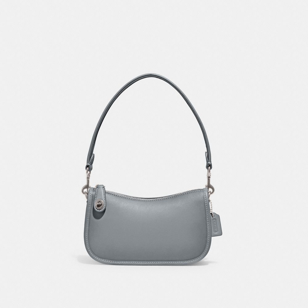 COACH®,SWINGER BAG 20,Glovetan Leather,Small,Silver/Grey Blue,Front View