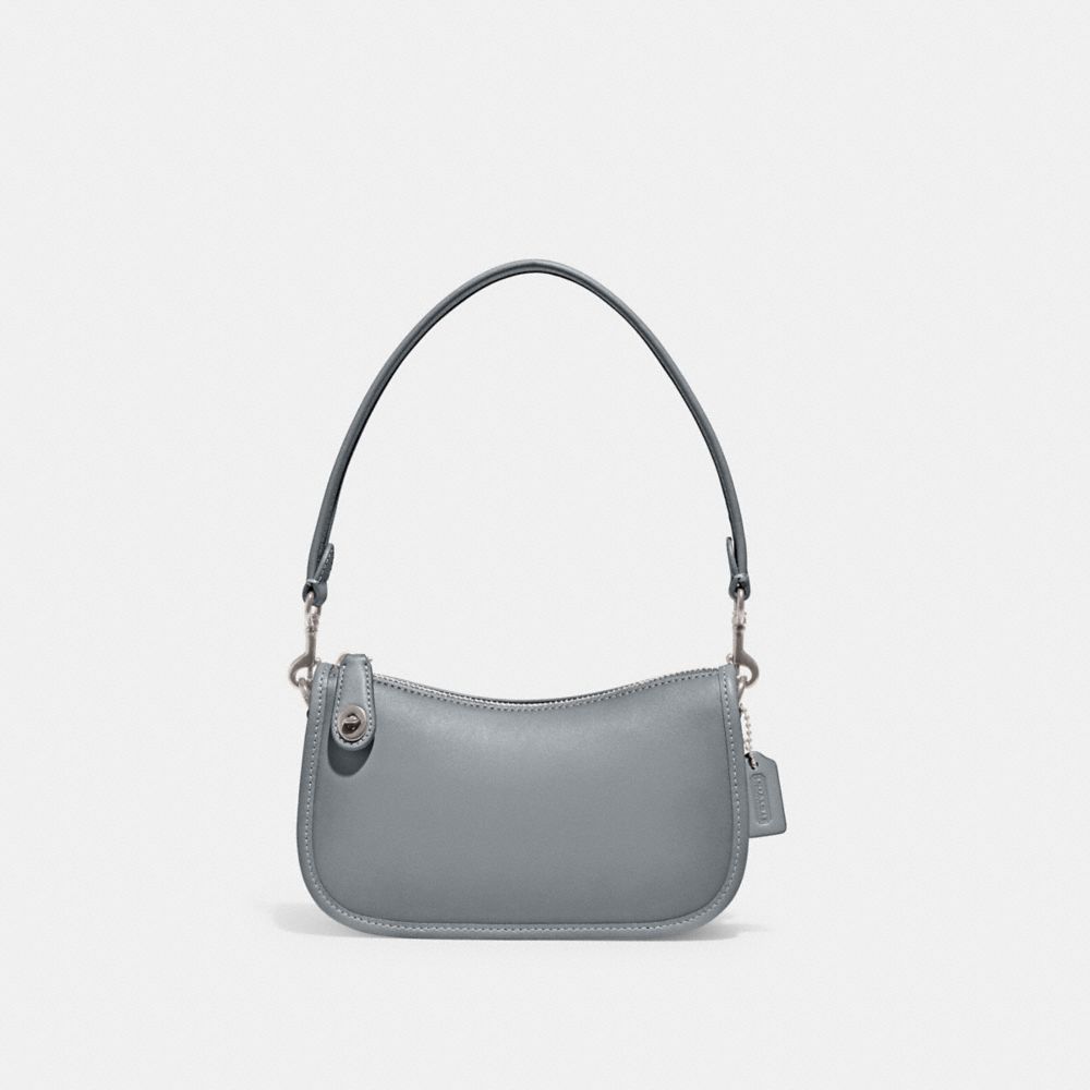 COACH®,SWINGER 20,Cuir lisse,Argent/Gris bleu,Front View