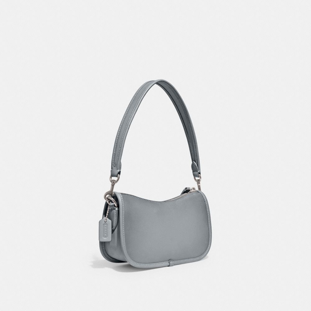 COACH®,Swinger Bag 20,Leather,Shoulder Bag,Logo,Embossed,Day Party,Gray,Angle View