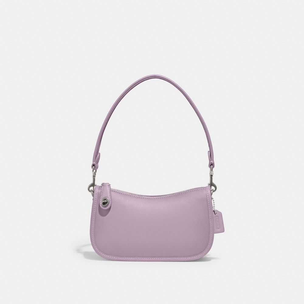 COACH®,SWINGER 20,Cuir lisse,Argent/Pourpre doux,Front View