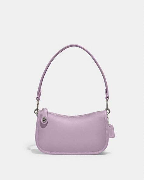 COACH®,SWINGER BAG 20,Glovetanned Leather,Small,Silver/Soft Purple,Front View
