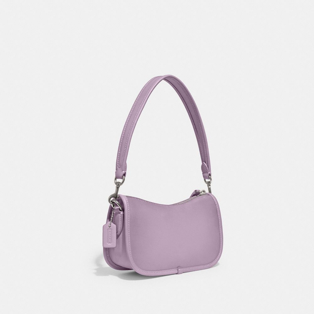 COACH®,SWINGER BAG 20,Glovetan Leather,Small,Silver/Soft Purple,Angle View