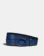 COACH®,SIGNATURE BUCKLE CUT-TO-SIZE REVERSIBLE BELT, 38MM,Smooth Leather,Deep Blue/Midnight,Front View