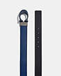 COACH®,SIGNATURE BUCKLE CUT-TO-SIZE REVERSIBLE BELT, 38MM,Smooth Leather,Deep Blue/Midnight,Angle View