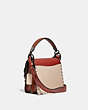 COACH®,BEAT SHOULDER BAG 18 IN COLORBLOCK WITH RIVETS,Smooth Leather,Small,Pewter/Red Sand Ivory Multi,Angle View