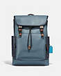 COACH®,LEAGUE FLAP BACKPACK IN COLORBLOCK,Smooth Leather,X-Large,Black Copper/Blue Quartz Multi,Front View