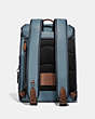 COACH®,LEAGUE FLAP BACKPACK IN COLORBLOCK,Smooth Leather,X-Large,Black Copper/Blue Quartz Multi,Back View