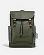 COACH®,LEAGUE FLAP BACKPACK IN COLORBLOCK,Smooth Leather,X-Large,Black Copper/Dark Shamrock Multi,Front View