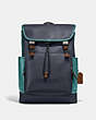 COACH®,LEAGUE FLAP BACKPACK IN COLORBLOCK,Smooth Leather,X-Large,Black Copper/Ocean Multi,Front View