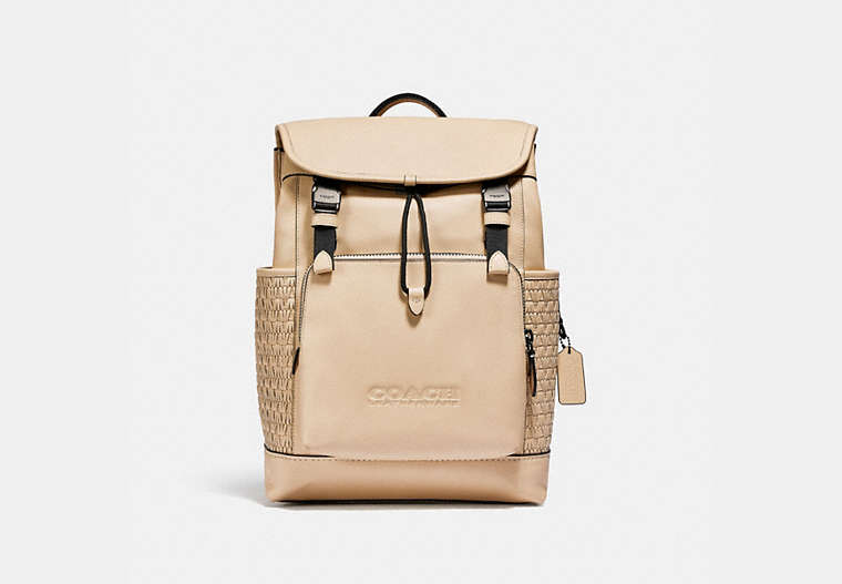 COACH®,LEAGUE FLAP BACKPACK WITH WEAVING,Smooth Leather,X-Large,JI/Ivory,Front View
