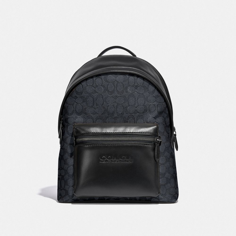 COACH®,CHARTER BACKPACK IN SIGNATURE CANVAS,canvas,X-Large,Black Copper/Charcoal,Front View image number 0