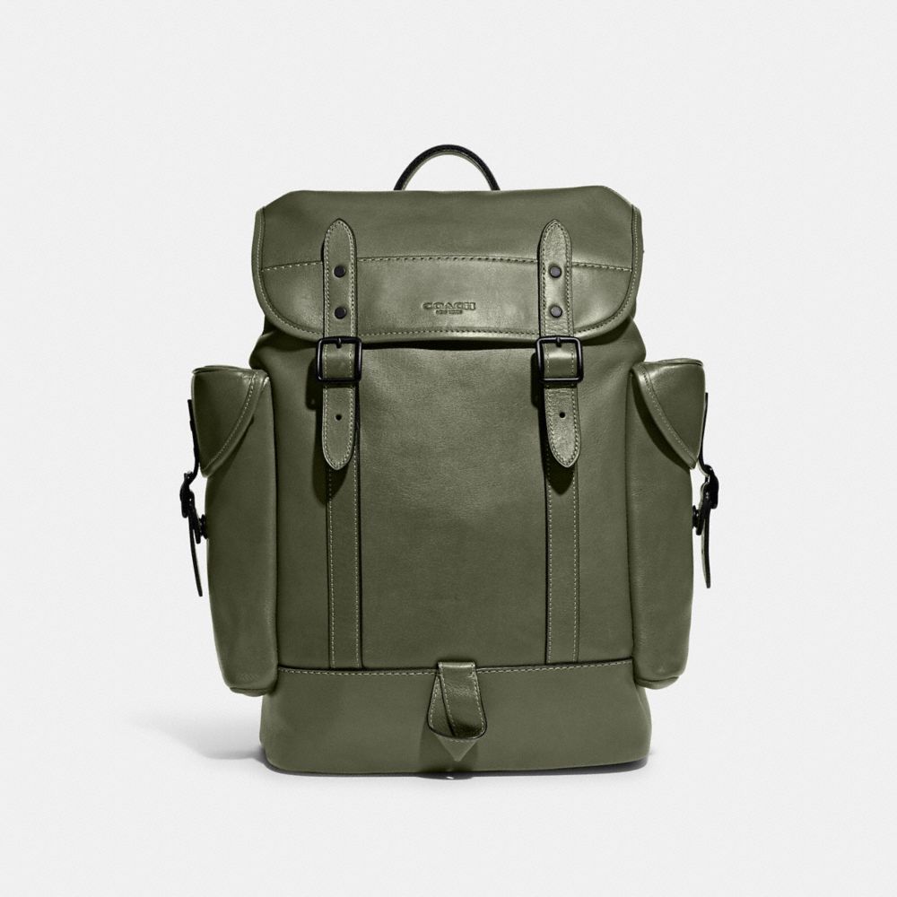 COACH®,SAC À DOS HITCH,Cuir de veau sport,Vert militaire/Cuivre noir,Front View