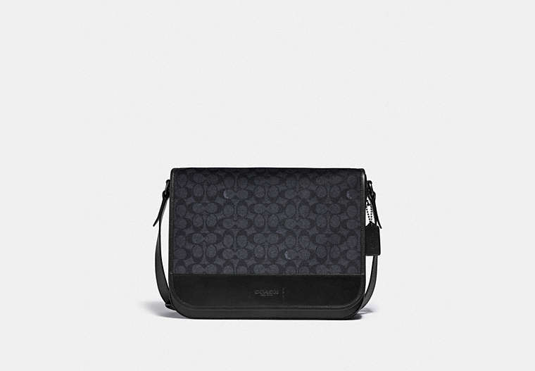 COACH®,GOTHAM MESSENGER 34 IN SIGNATURE CANVAS,Signature Coated Canvas/Smooth Leather,Medium,Black Copper/Charcoal,Front View