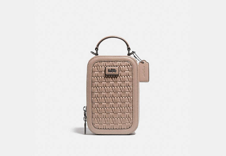 COACH®,ALIE CAMERA BAG WITH WEAVING,Woven Leather,Mini,Pewter/Taupe,Front View