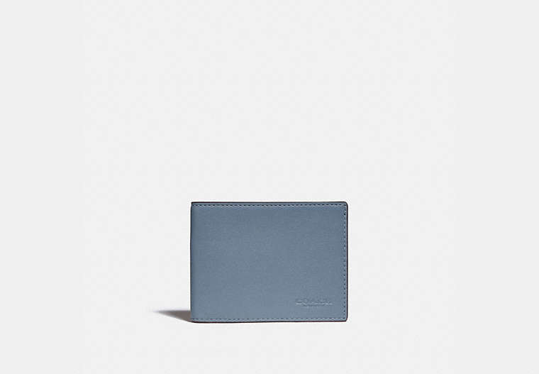 COACH®,SLIM BILLFOLD WALLET IN COLORBLOCK,Smooth Leather,Blue Quartz/Midnight,Front View