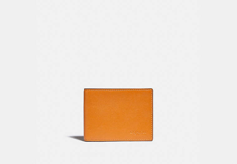 COACH®,SLIM BILLFOLD WALLET IN COLORBLOCK,Smooth Leather,Butterscotch/Pebble,Front View