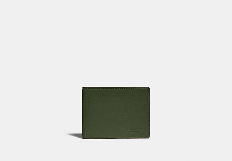 COACH®,SLIM BILLFOLD WALLET IN COLORBLOCK,Smooth Leather,Dark Shamrock/Graphite,Front View