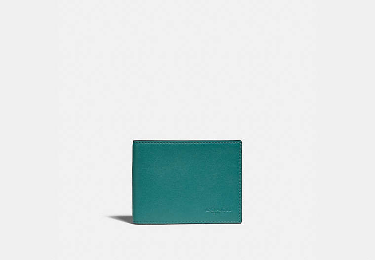 COACH®,SLIM BILLFOLD WALLET IN COLORBLOCK,Smooth Leather,Ocean/Midnight Navy,Front View