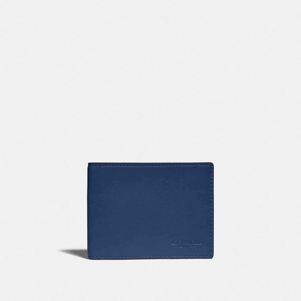 COACH®,SLIM BILLFOLD WALLET IN COLORBLOCK,Deep Blue/Prussian,Front View