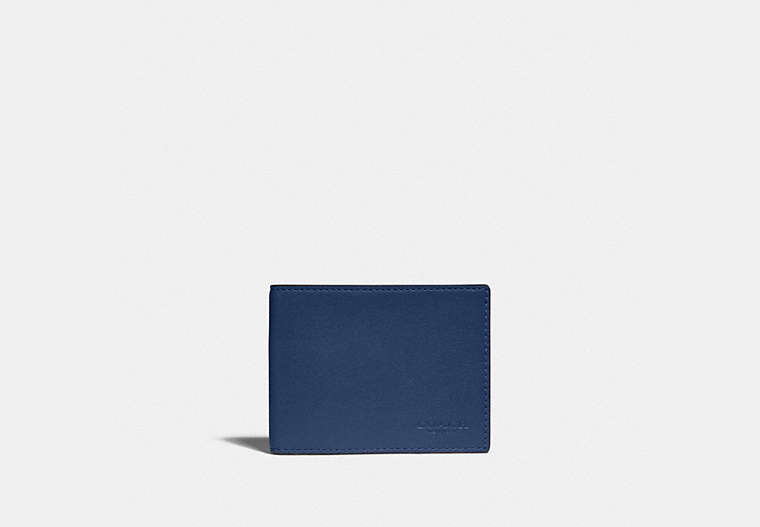 COACH®,SLIM BILLFOLD WALLET IN COLORBLOCK,Smooth Leather,Deep Blue/Prussian,Front View