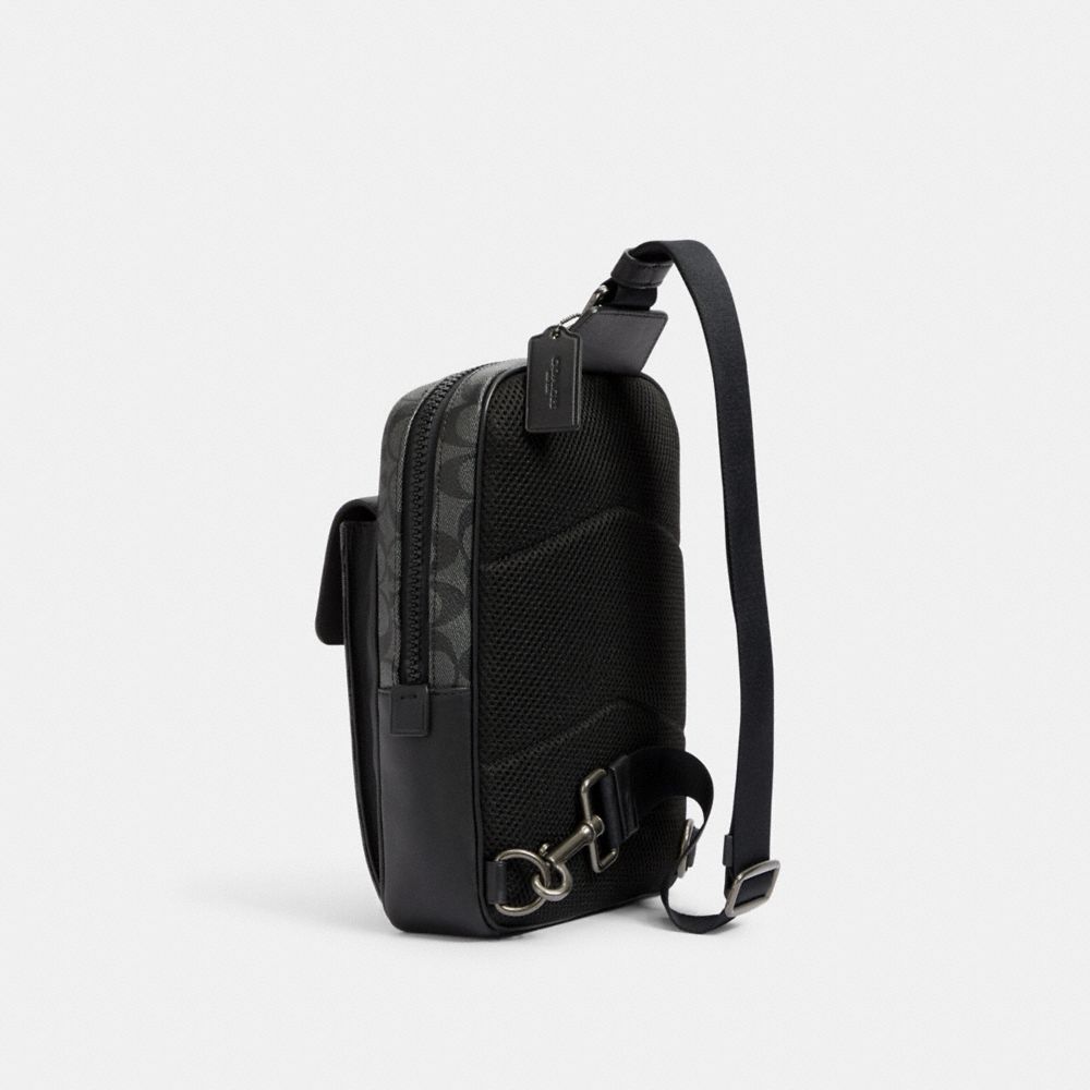 COACH®,TRACK PACK IN SIGNATURE CANVAS,Signature Canvas,Small,Travel,Gunmetal/Charcoal/Black,Angle View
