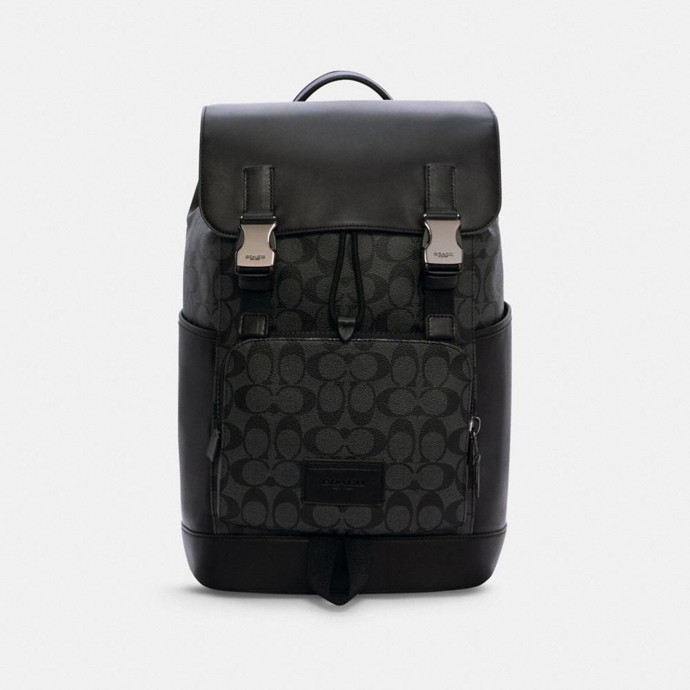 COACH®,SAC À DOS TRACK EN TOILE EXCLUSIVE,PVC,Bronze industriel/Anthracite/Noir,Front View