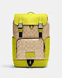 COACH®,TRACK BACKPACK IN SIGNATURE CANVAS,X-Large,Office,Black Antique Nickel/Light Khaki/Key Lime,Front View
