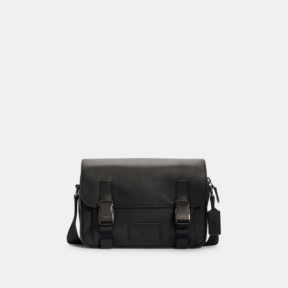 COACH®,TRACK CROSSBODY BAG,Large,Gunmetal/Black,Front View
