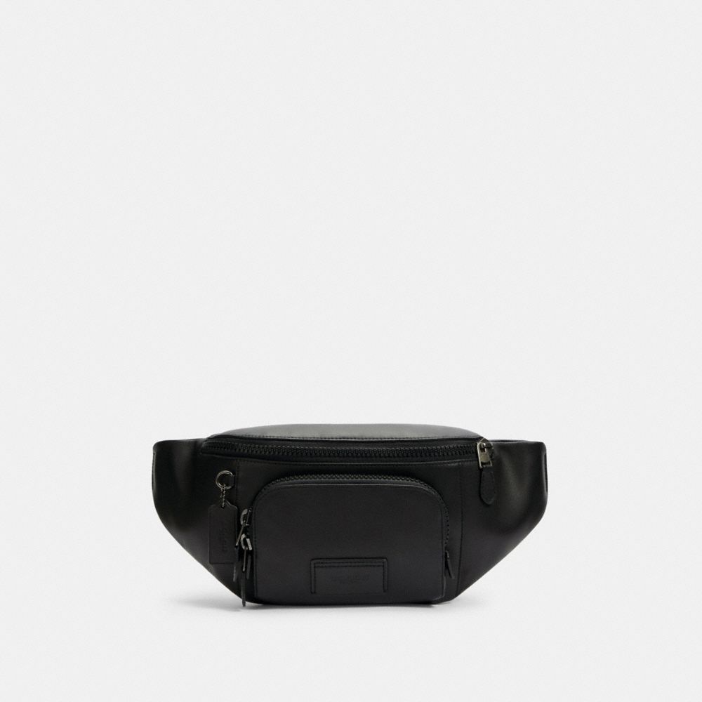 COACH®,TRACK BELT BAG,Smooth Leather,Gunmetal/Black,Front View