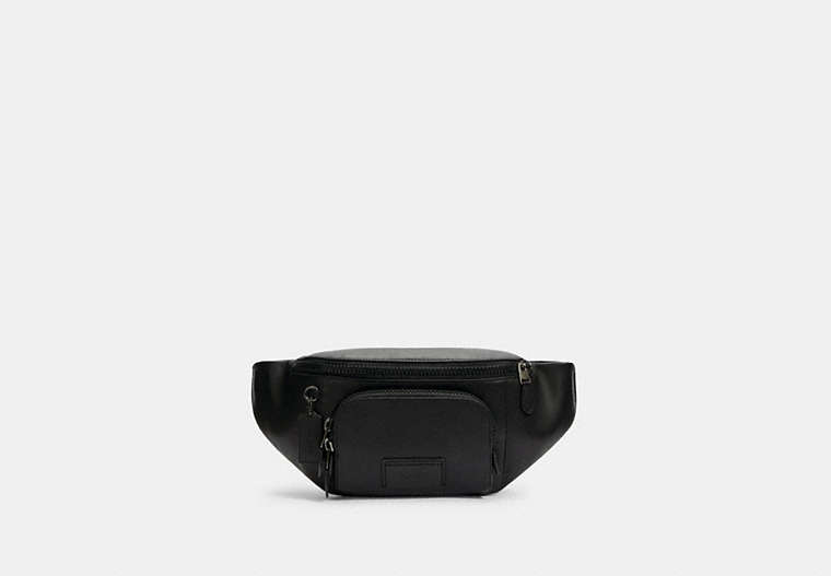 COACH®,TRACK BELT BAG,Leather,Large,Gunmetal/Black,Front View image number 0
