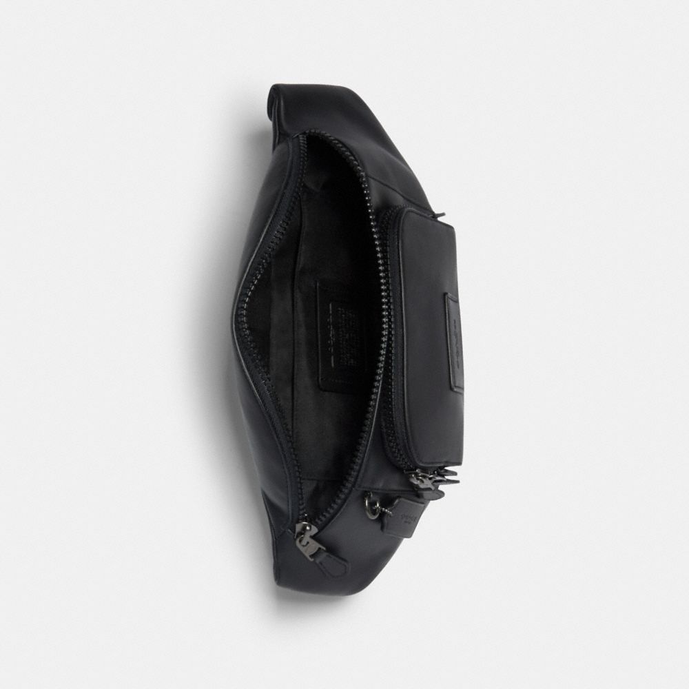 COACH®,TRACK BELT BAG,Smooth Leather,Gunmetal/Black,Inside View,Top View