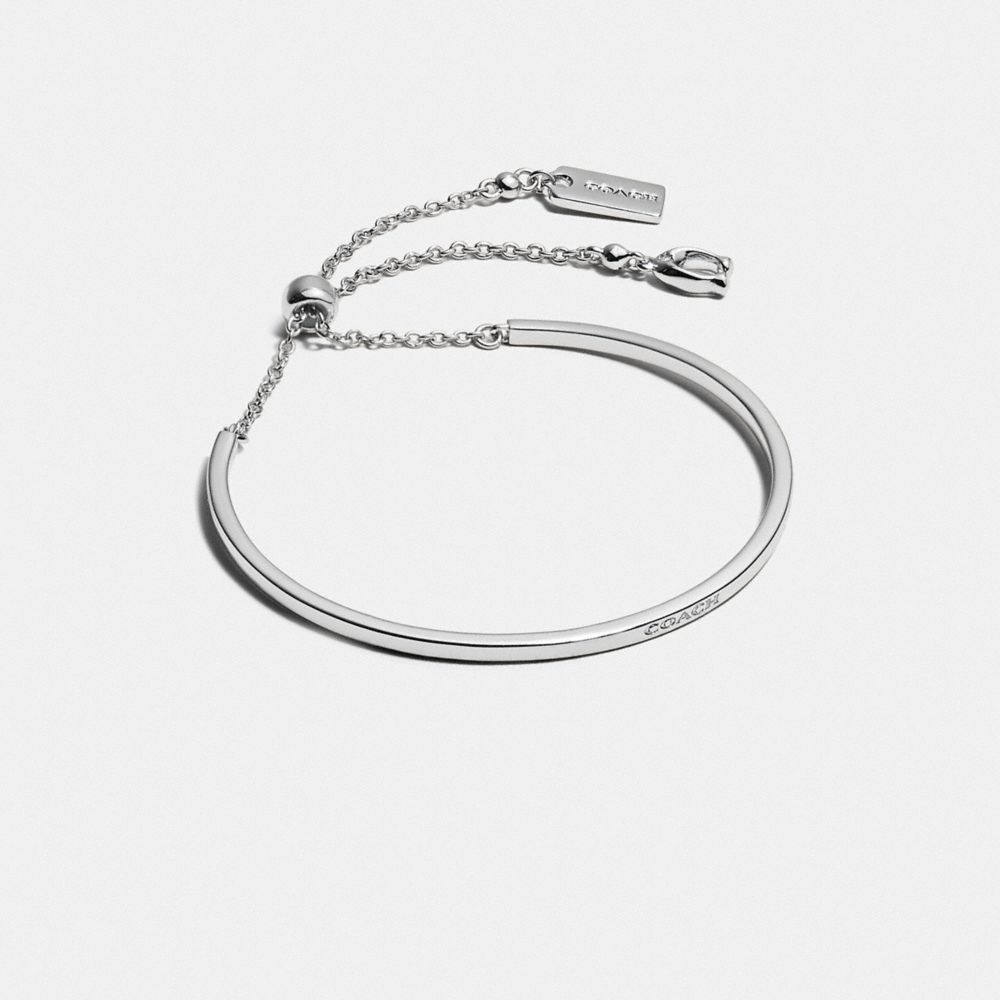 COACH®,SIGNATURE SLIDER BANGLE,Plated Brass,Silver,Front View