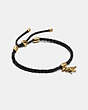 COACH®,FRIENDSHIP SLIDER BRACELET WITH REXY CHARM,Leather/Metal,Gold/Black,Front View