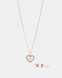 COACH®,HEART NECKLACE AND STUD EARRINGS SET,Metal,RS/PINK,Front View