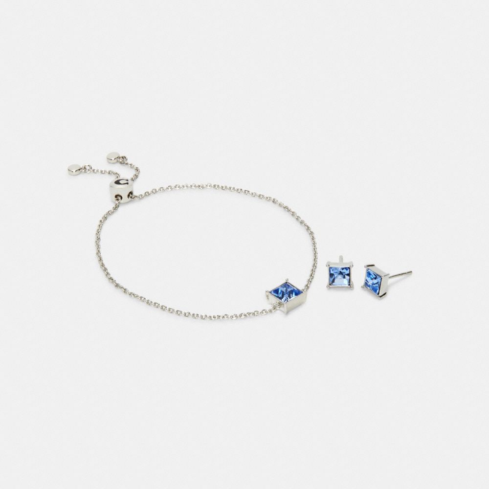 Square Crystal Stud Bracelet And Earrings Set