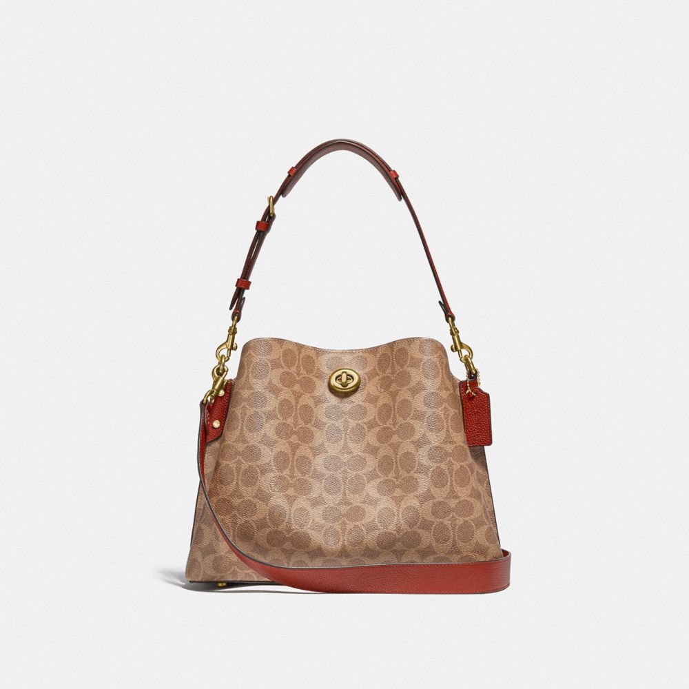 COACH®,WILLOW SHOULDER BAG IN SIGNATURE CANVAS,canvas,Medium,Brass/Tan/Rust,Front View image number 0